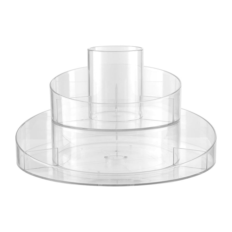 image 1 of Living and Home Circular Transparent Makeup Storage Carousel with Brush Holder for Desktop