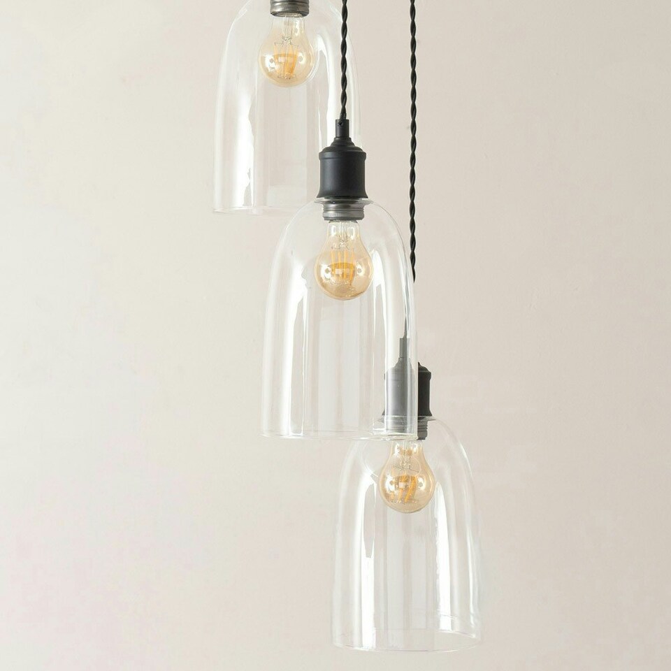 image 1 of ValueLights Kira Glass Cloche Dome 3 Drop Cluster Matte Black Ceiling Pendant Light Black