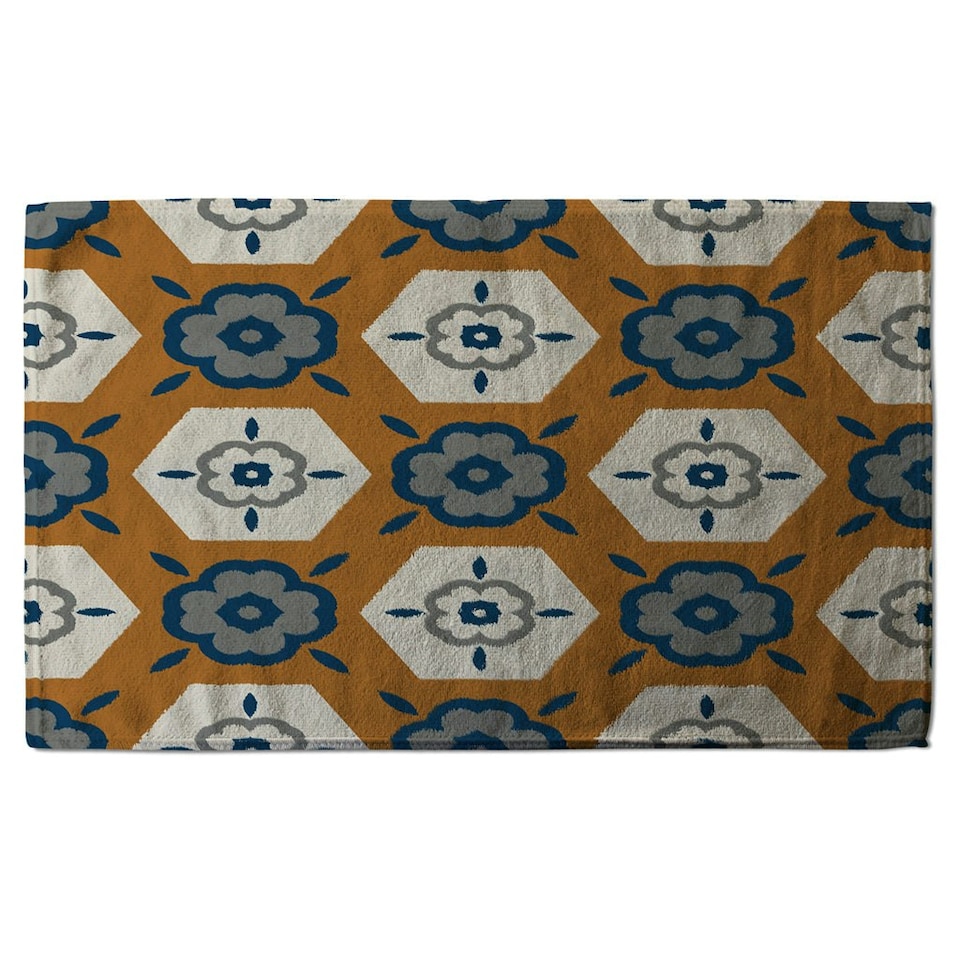 image 1 of Rust orange background with gray, navy blue and beige (Kitchen Towel)