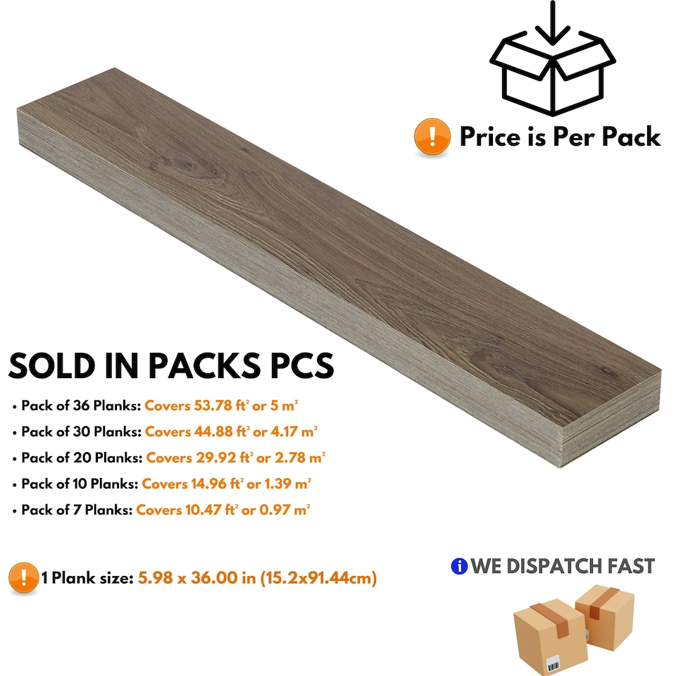 image 1 of Self Adhesive Floor Planks | 5.9x35.9in (91.4x15.2cm) Each | Peel & Stick Vinyl Flooring | Brown Wood Effect | Easy DIY | Stick On Tile for Home Floors Brown | 2.78 sqm