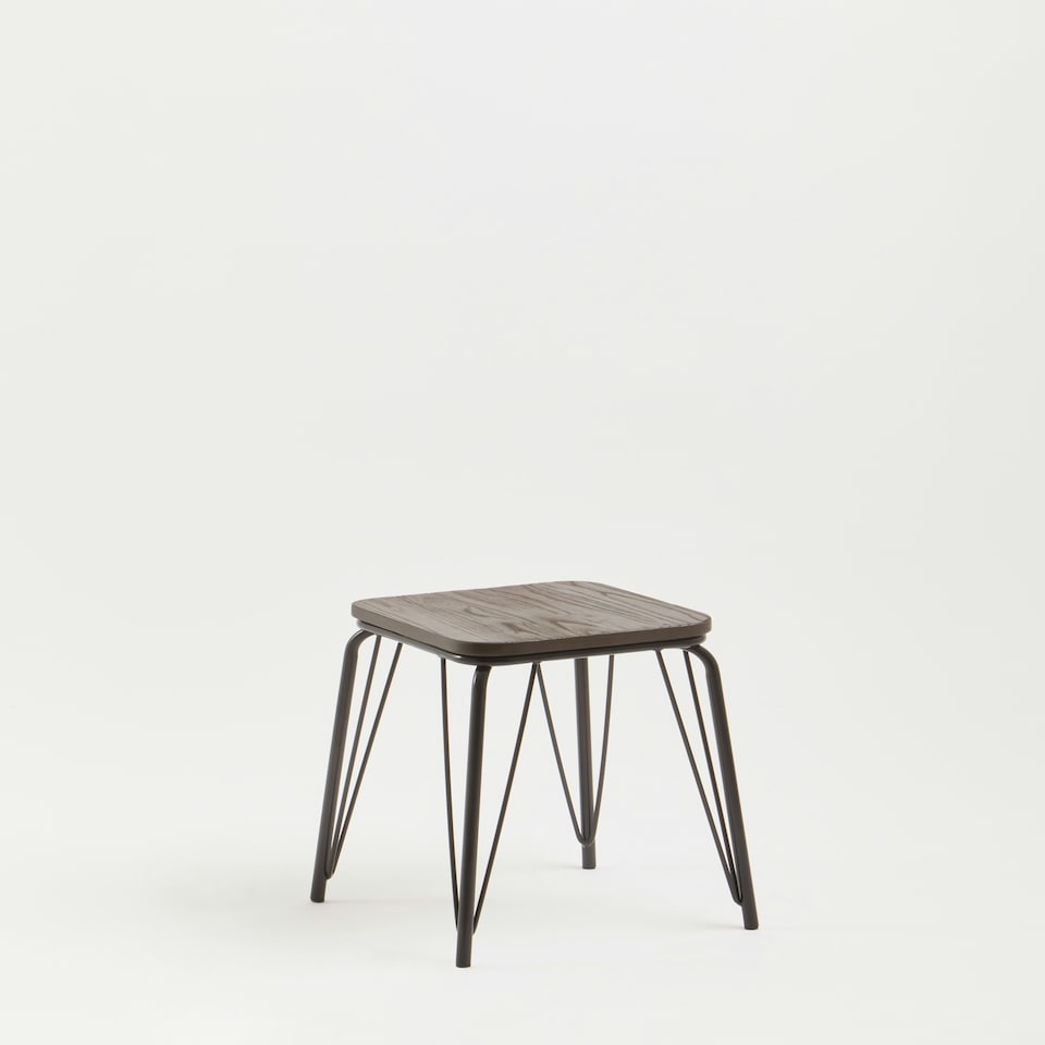 image 1 of Interiors by Premier Black Metal and Elm Wood Stool, Small Square Stool, Accent Wooden Stool for Home, Office