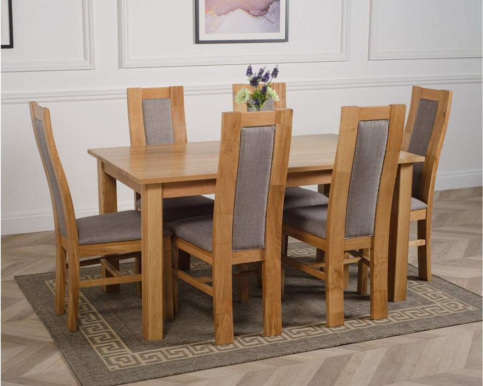 image 1 of Oslo 150 x 90 cm Medium Oak Dining Table and 6 Stanford Chairs | Brown | Brown