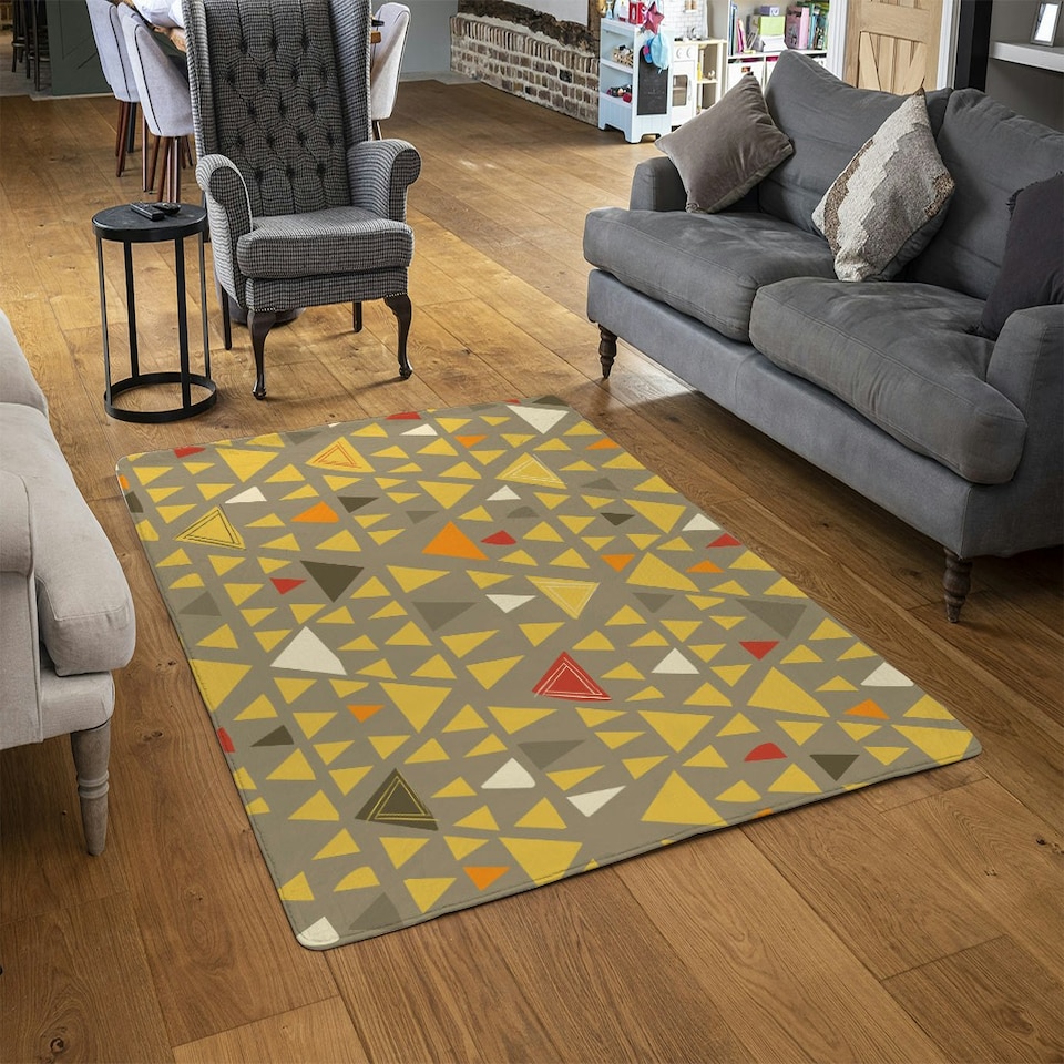 image 1 of Yellow Geometric Triangles (Rug) Yellow | Medium: 80x150cm