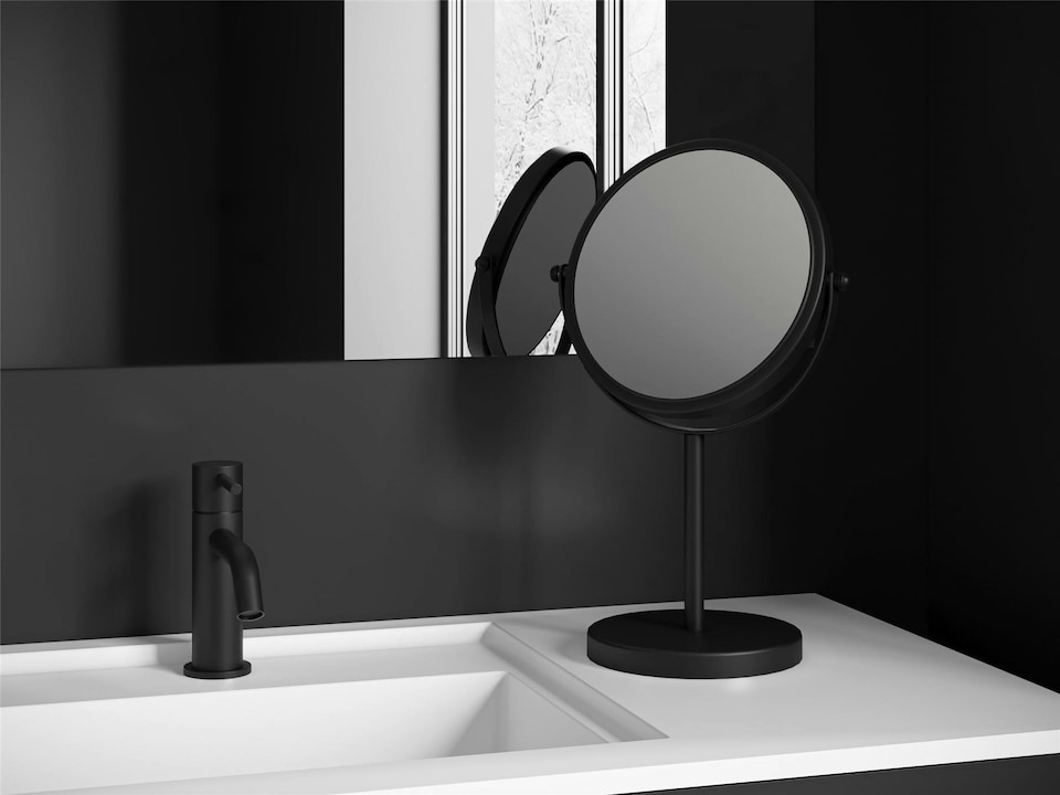 image 1 of Cosmic LED Magnifying Mirror with Durable Sturdy for Bathroom, Matt Finish Black | Multi