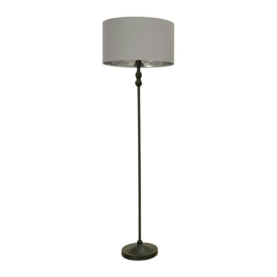 image 1 of ValueLights Maggie Black Metal Candlestick Floor Lamp with Grey and Metallic Chrome Lamp Shade