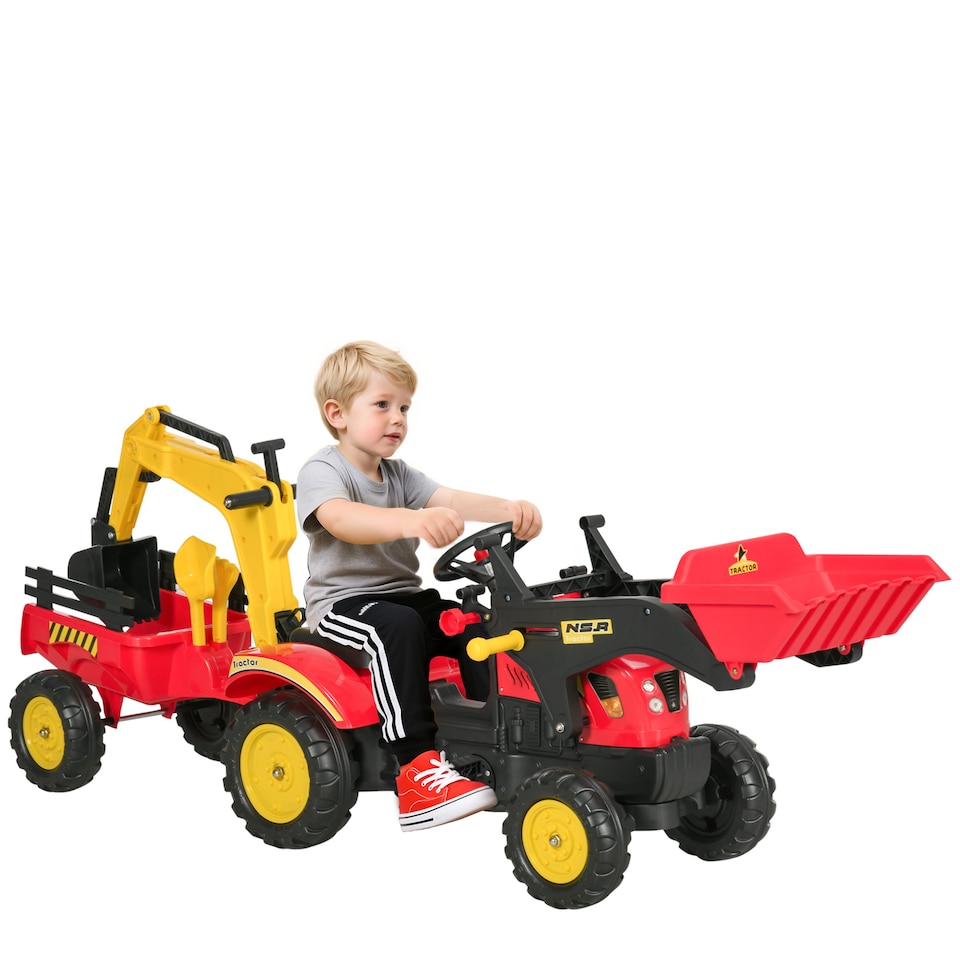 image 1 of HOMCOM Kids Children Pedal Go Kart Ride On Toy Car Excavator Tractor with Moving Bucket Steering Wheel Removable Digger For 3 - 6 Years