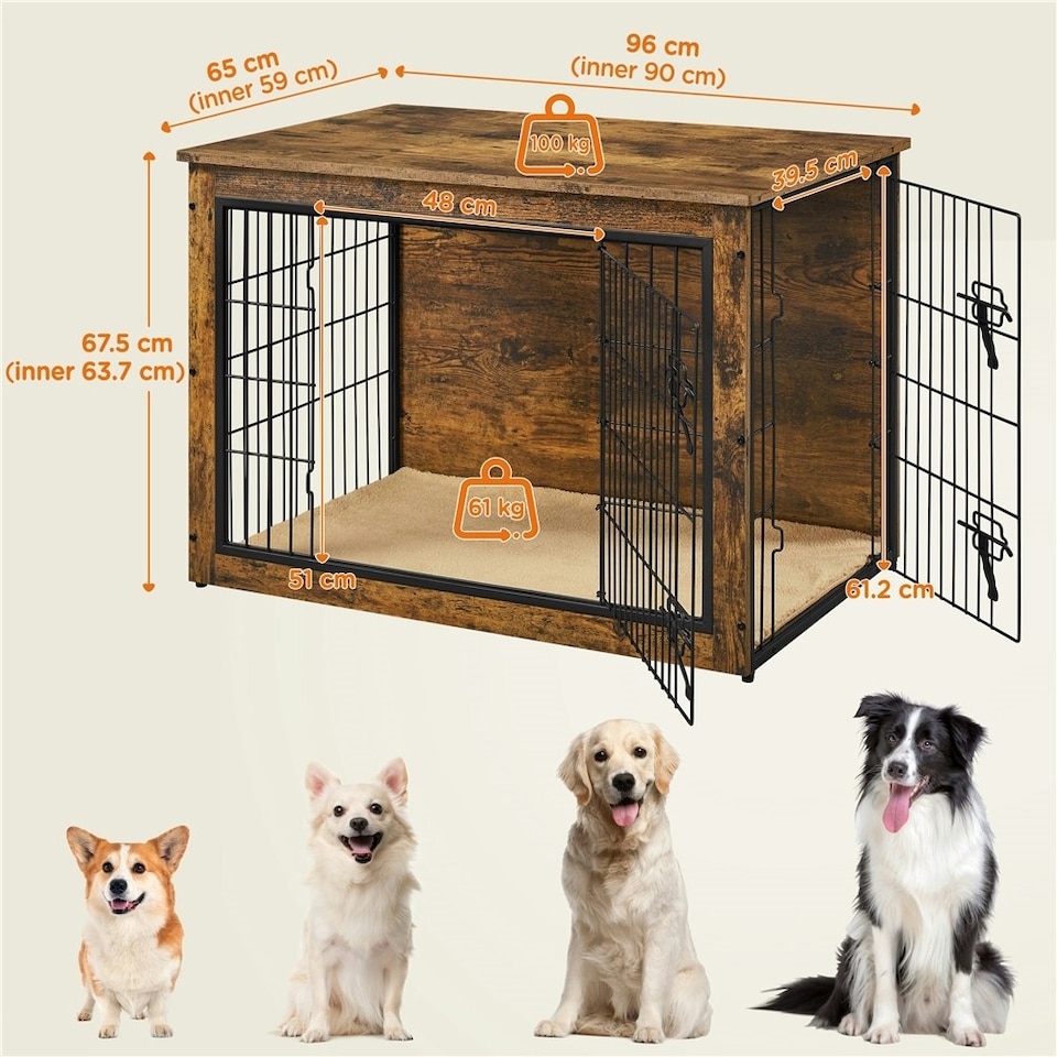 image 1 of Yaheetech 96 cm W Dog Crate Furniture Brown | Rustic Brown