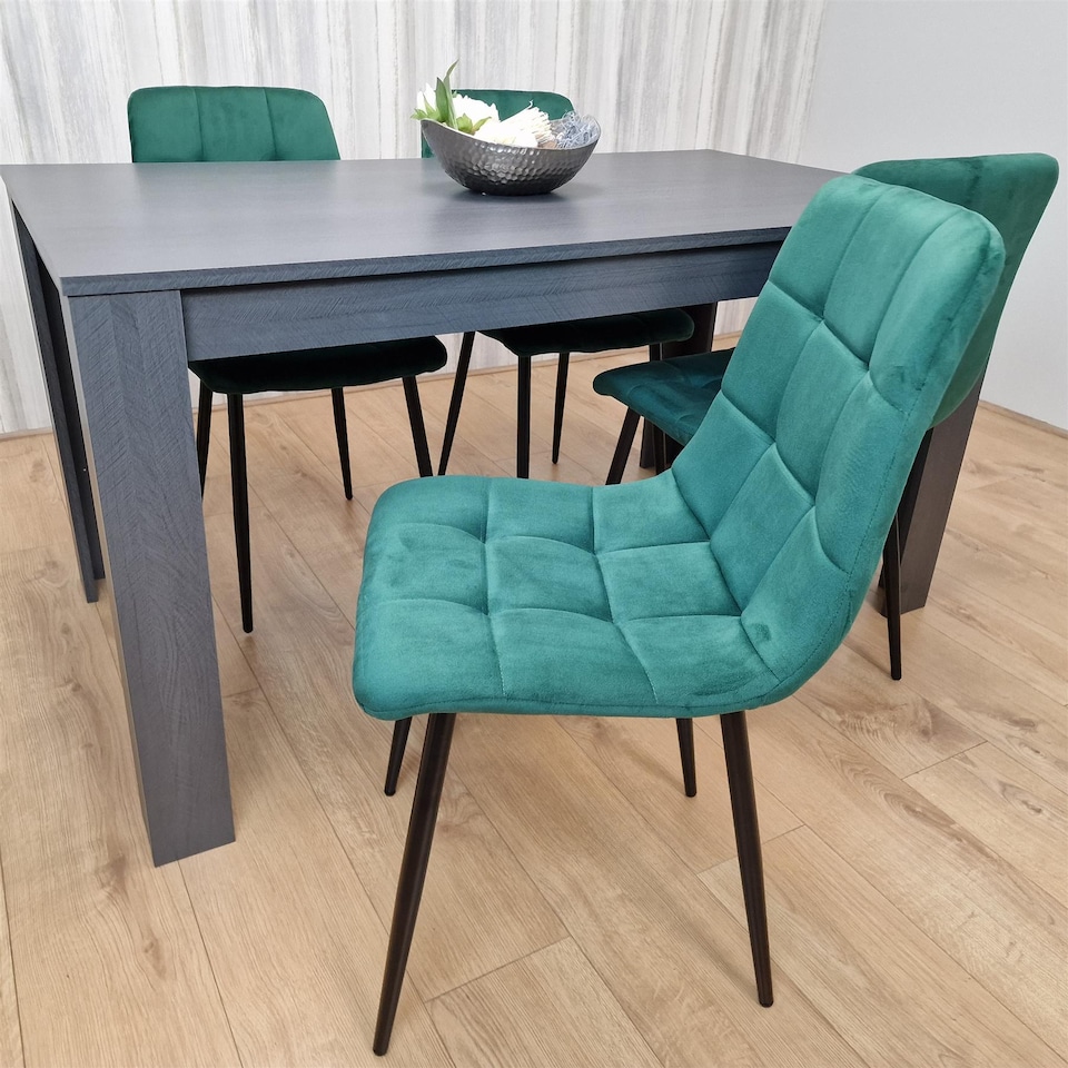 image 1 of Dining Table with 4 Green Velvet Chairs  Modern Kitchen Dining Room Set for 4