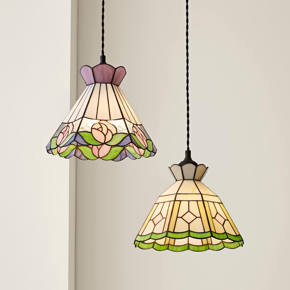 image 1 of ValueLights Evelyn Tiffany Rose Glass Ceiling Pendant Shade