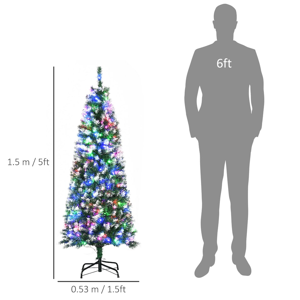image 1 of HOMCOM 5FT Tall Prelit Pencil Slim Artificial Christmas Tree with Realistic Branches, 250 Colourful LED Lights and 408 Tips, Xmas Decoration, Green