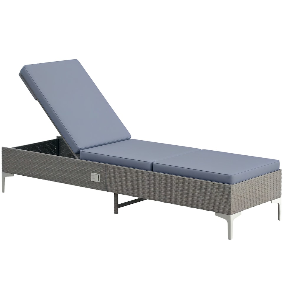 image 1 of Outsunny Patio Rattan Sun Lounger Garden Wicker Backrest Adjustable Sun Lounger