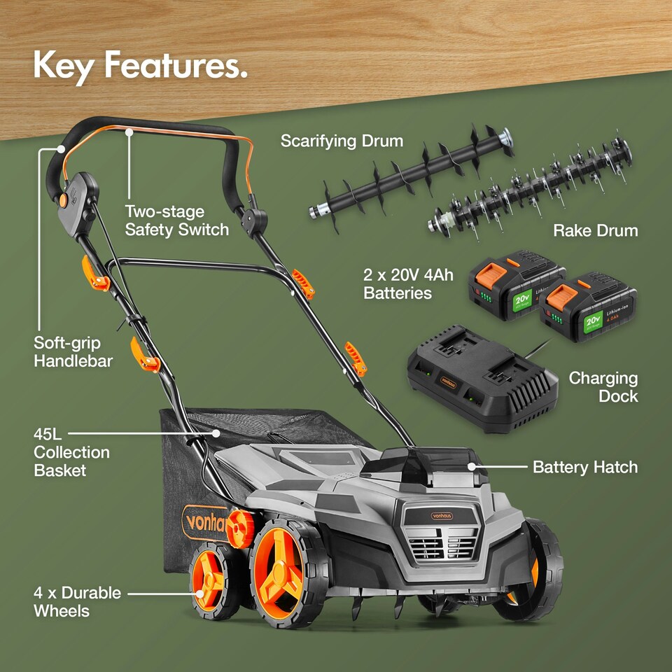 image 1 of VonHaus Lawn Scarifier Aerator Rake Cordless 40V Battery