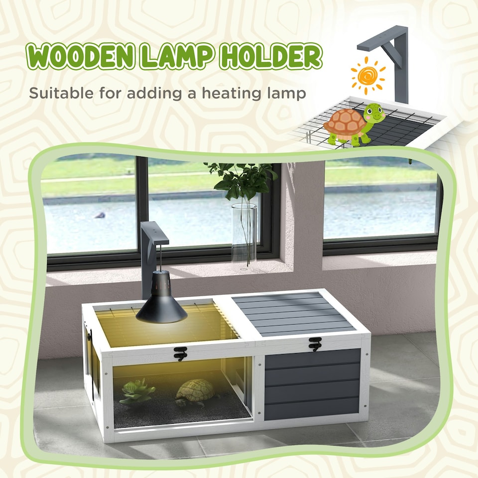 image 1 of PawHut Tortoise House, Wooden Tortoise Table w/ Wooden Lamp Holder - Grey