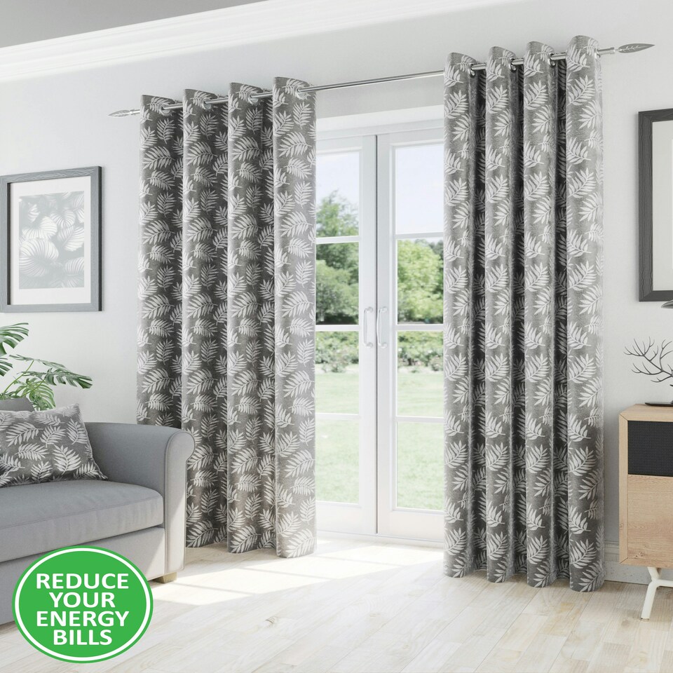 image 1 of Oakland Grey Curtains 90 x 90 inch (229 x 229 cm) Room Darkening Eyelet Thermal Noise Reducing Curtains for Bedroom and Living Room
