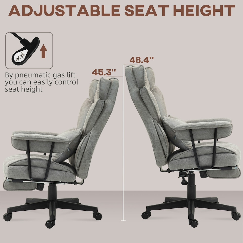 image 1 of HOMCOM Office Chair, Ergonomic Desk Chair with Foot Rest, Grey Grey