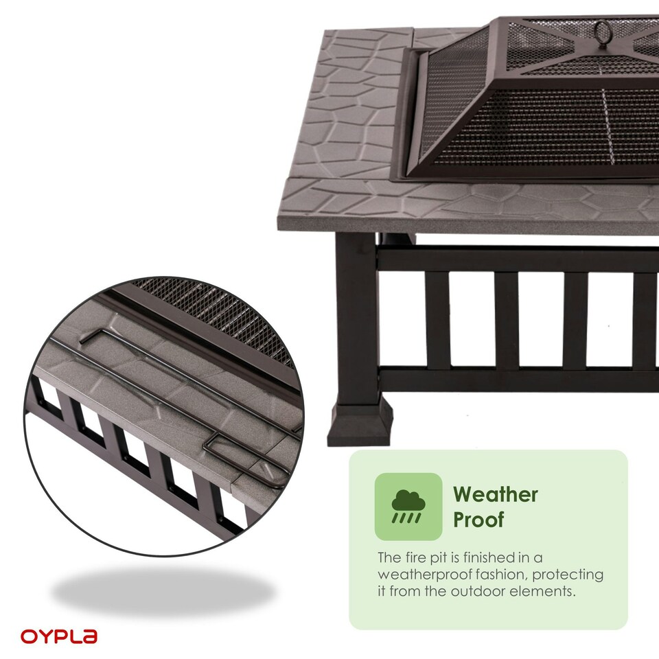 image 1 of Oypla Firepit Table Brazier Outdoor Garden Patio Heater BBQ Barbecue Grill with Cover