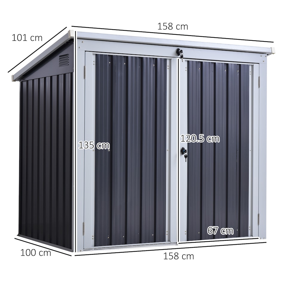 image 1 of Outsunny 2-Bin Corrugated Steel Rubbish Storage Shed w Locking Doors