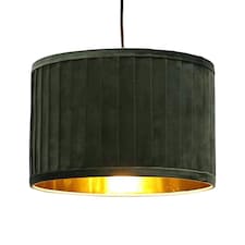 Sundance - Dark Green Velvet Pleated 30cm Lamp Shade with Gold Inner | Green | Gold | Large | 1