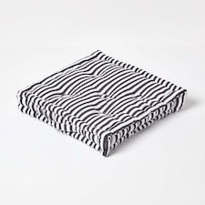 Homescapes Cotton Black Thin Stripe Floor Cushion - 40 x 40 cm | Black | 40 x 40 cm