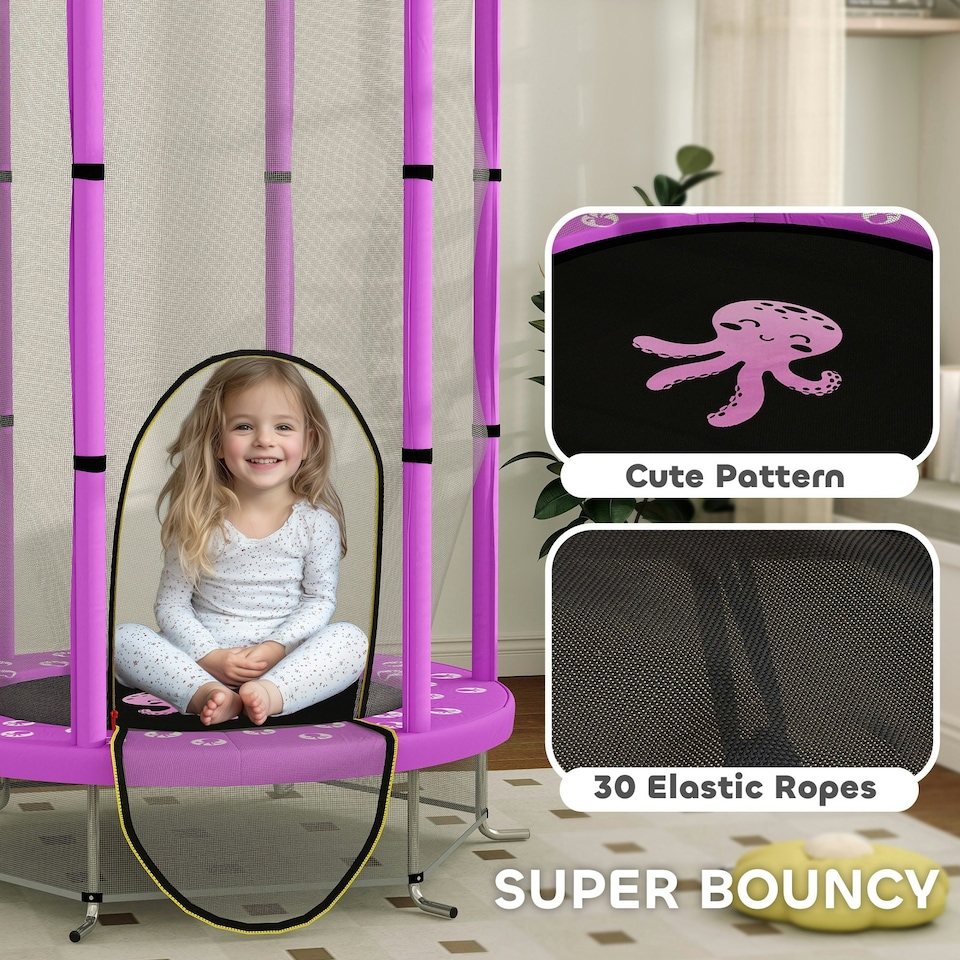image 1 of AIYAPLAY 4.6FT Kids Trampoline with Safety Enclosure Net, Purple