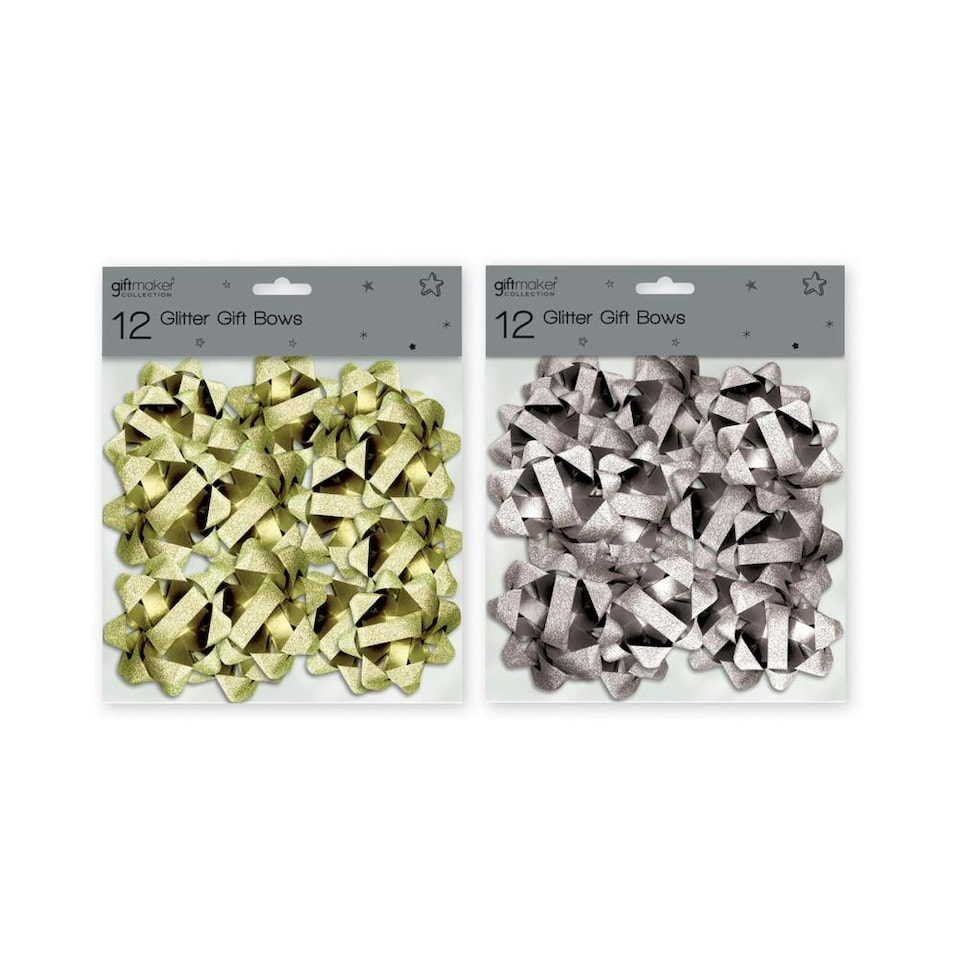 image 1 of Pack of 12 Silver or Gold Glitter Gift Bows