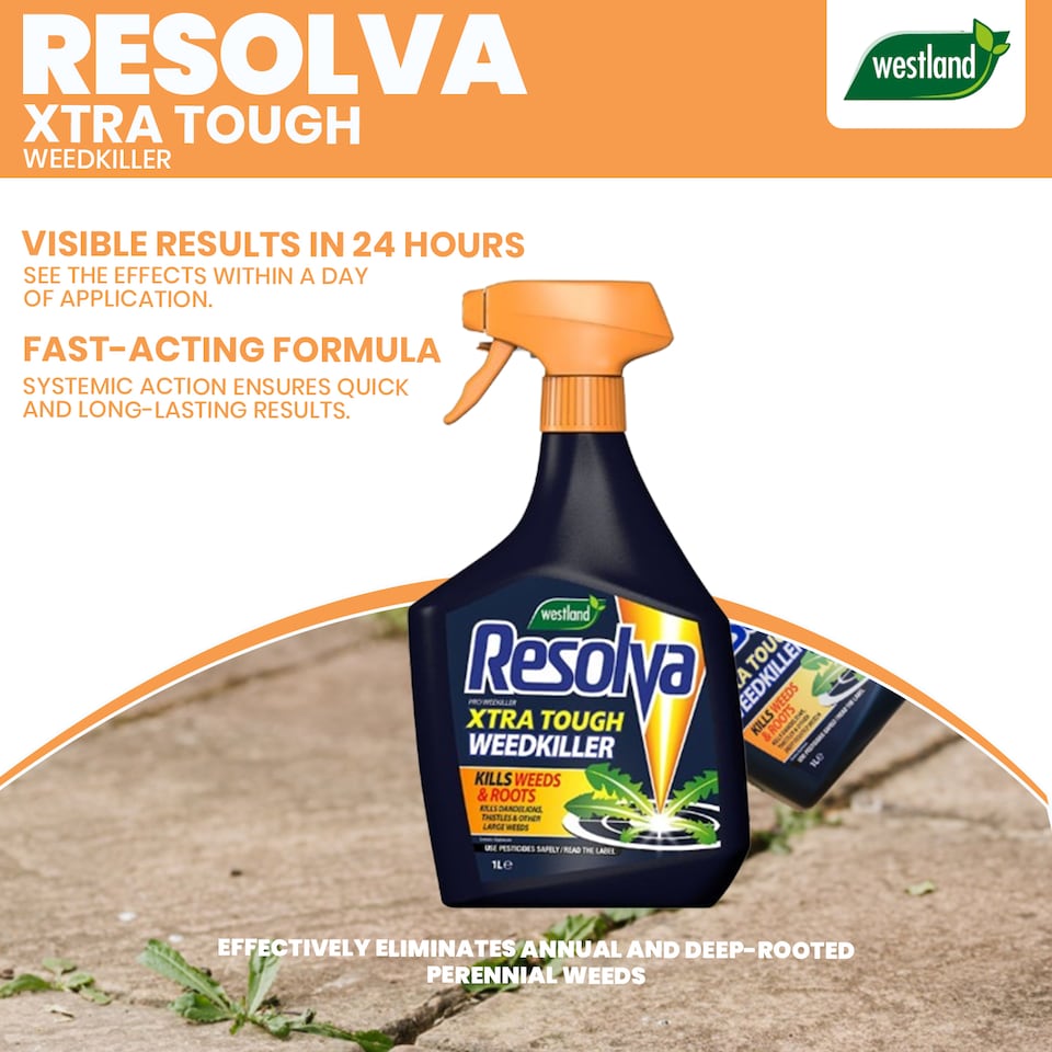 image 1 of Resolva Pro Xtra Tough Weed Killer 1L Ready to Use Fast-Acting Herbicide for Weeds Brambles & Tough Vegetation Visible Results in Hours | Yellow
