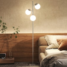 HOMCOM 3Light Tree Floor Lamps for Living Room, Modern Standing Lamp for Bedroom with Globe Lampshade, Steel Base, Bulb not Included, Silver Tone