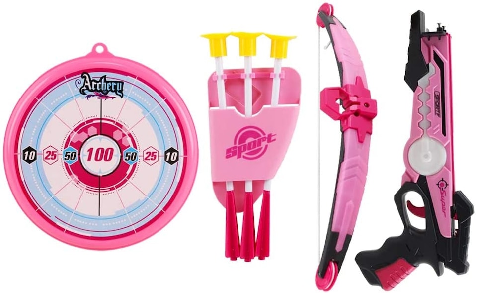 image 1 of Kids Toy Crossbow Set – Suction Cup Arrows, Target Board & Quiver (Pink) - Indoor & Outdoor Archery Play for Ages 6+