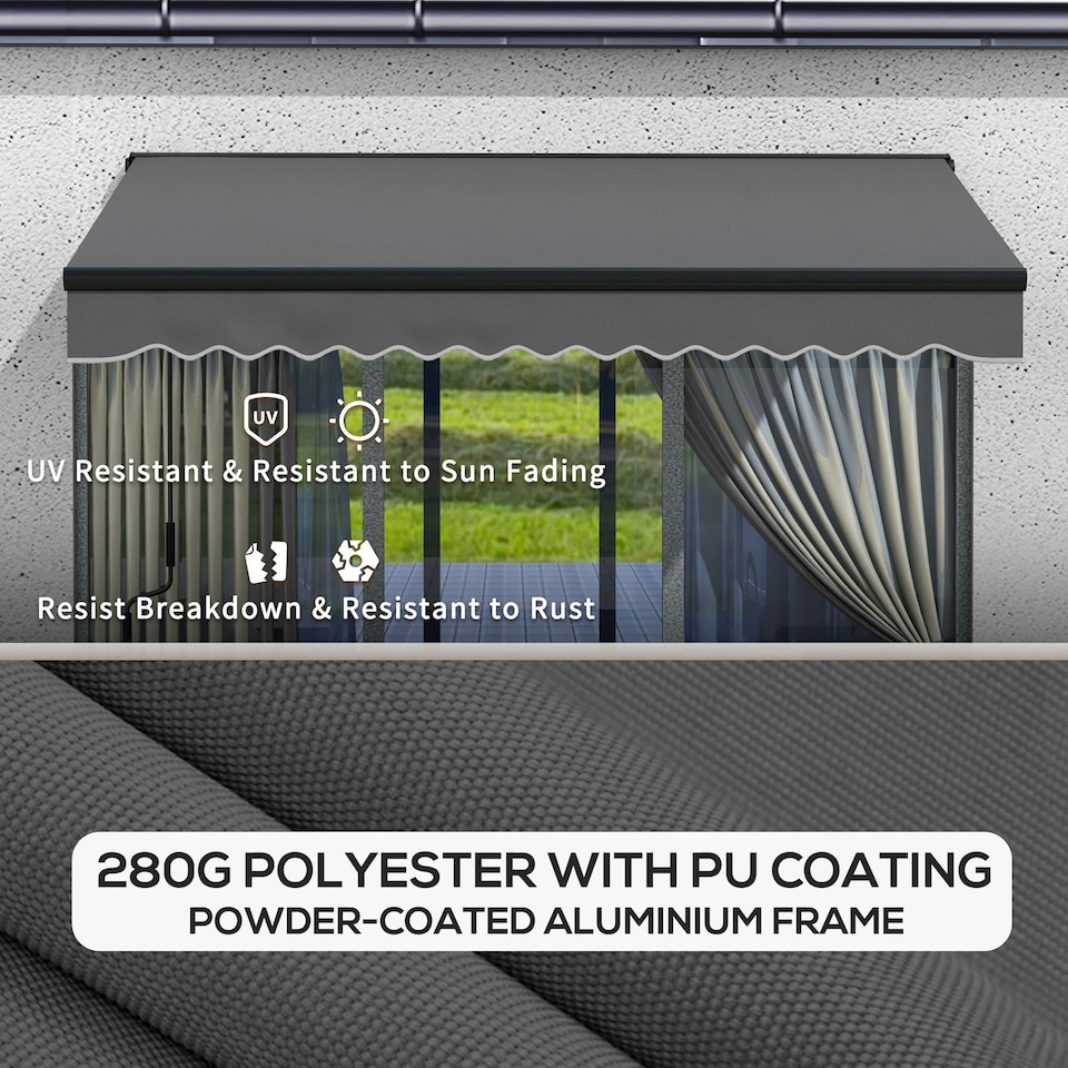 image 1 of Outsunny 3 x 2m Electric Retractable Awning, Aluminium Frame, Dark Grey