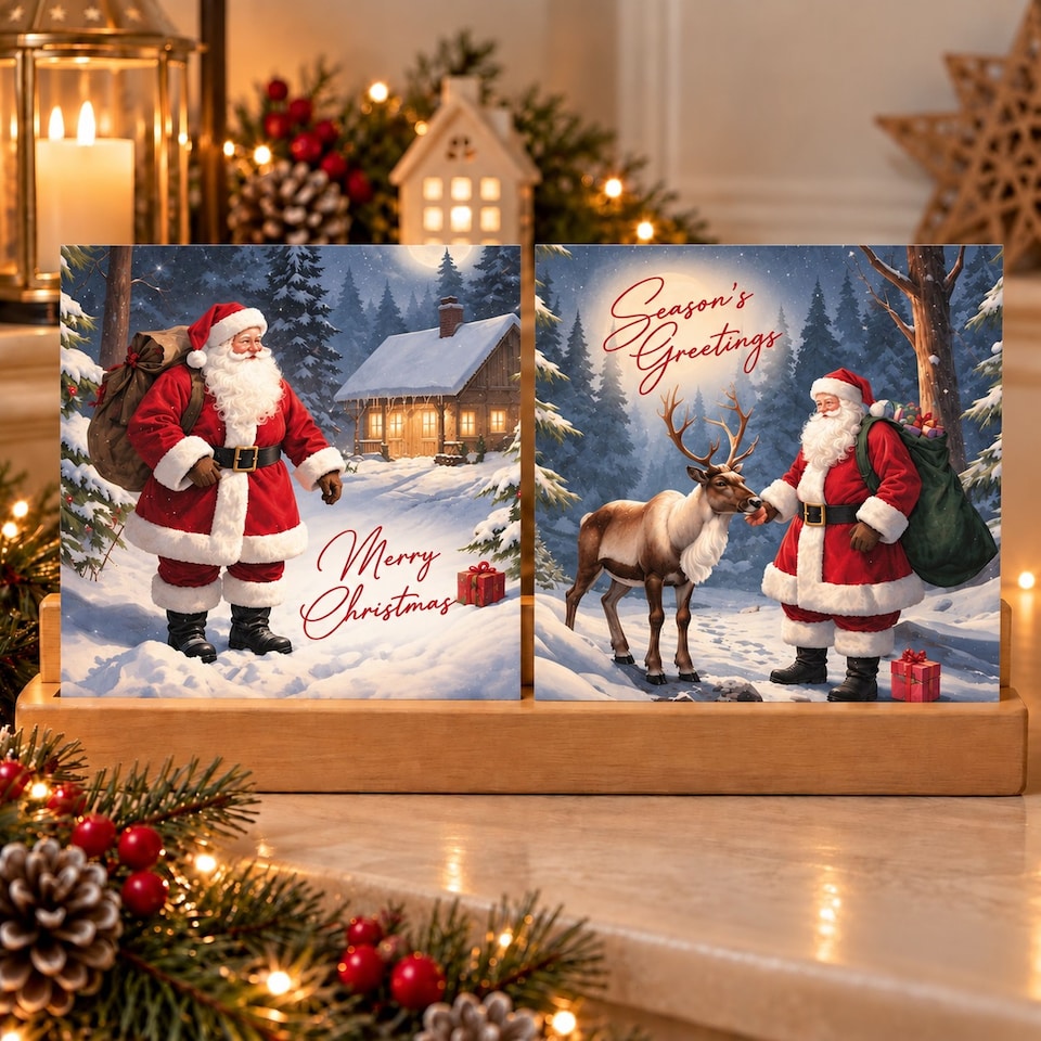 image 1 of 24 Christmas Cards With Envelopes Father Christmas and Reindeer