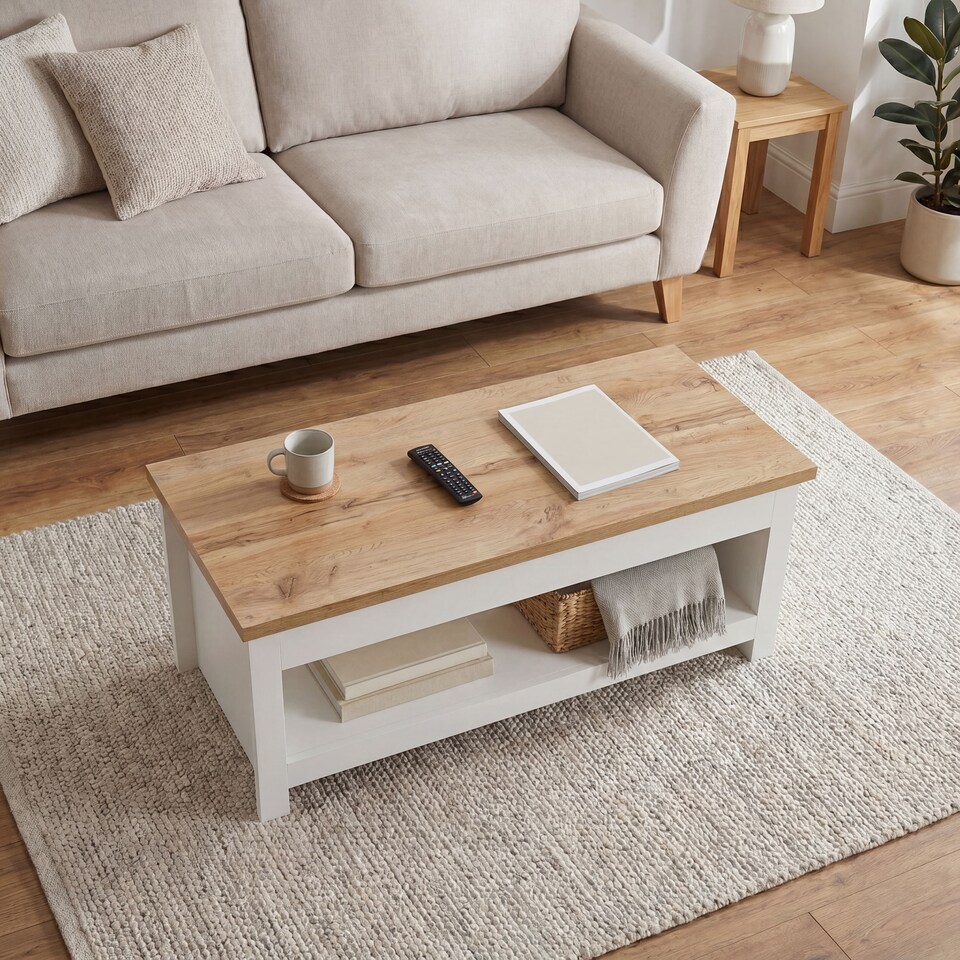 image 1 of Vida Designs Arlington Top Coffee Table Shaker Side Living Room Table, White & Oak