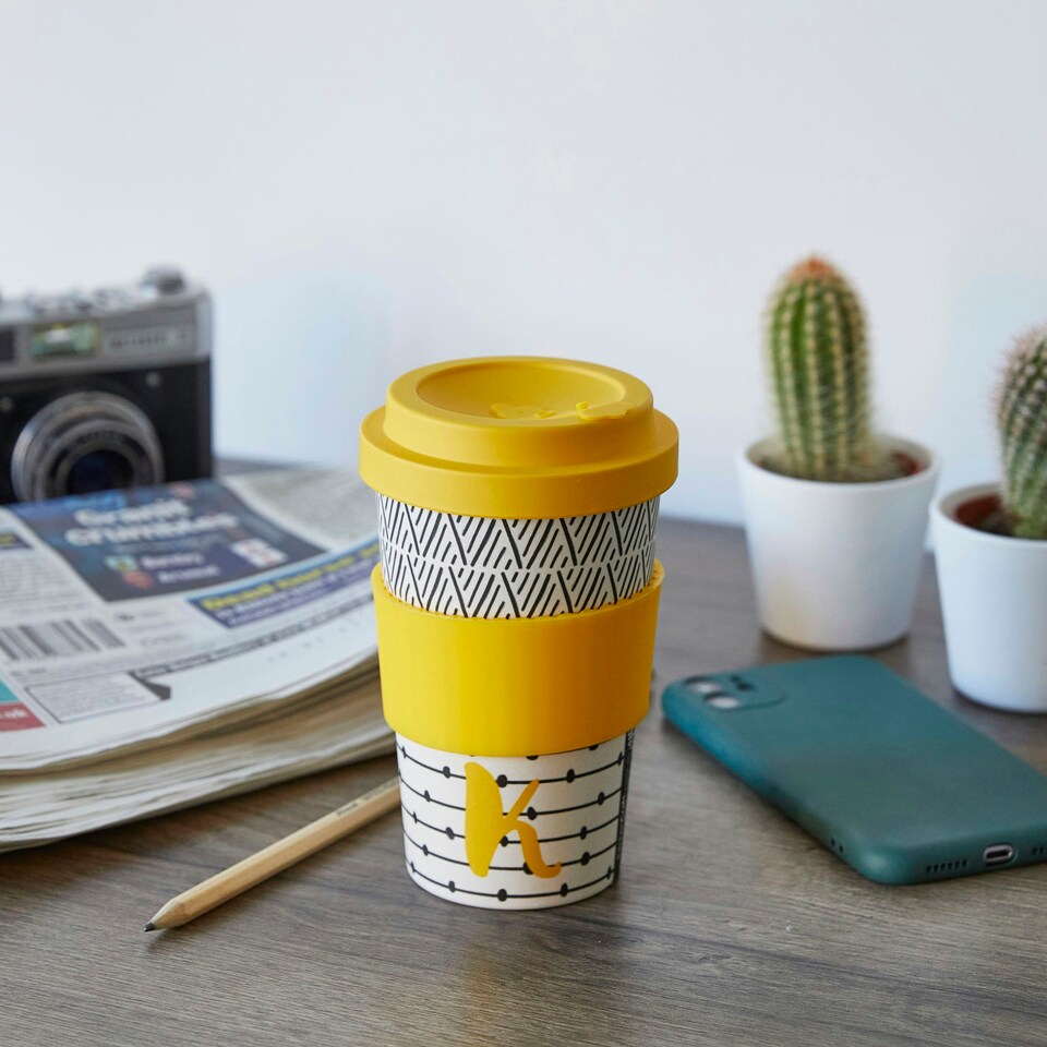 image 1 of KitchenCraft 410ml Bamboo A to Z Letter "K" Reuseable Mug | Multi