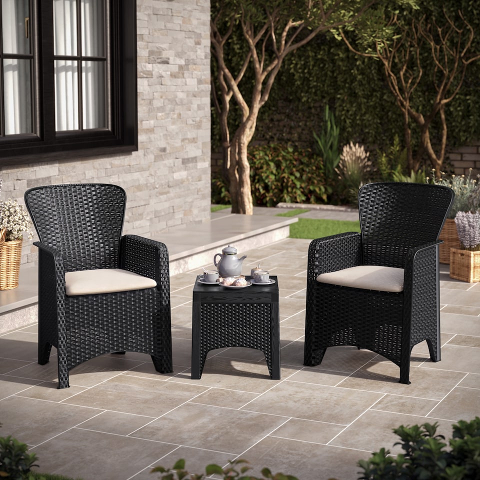 image 1 of Rattan Effect Square Garden Side Table - Black