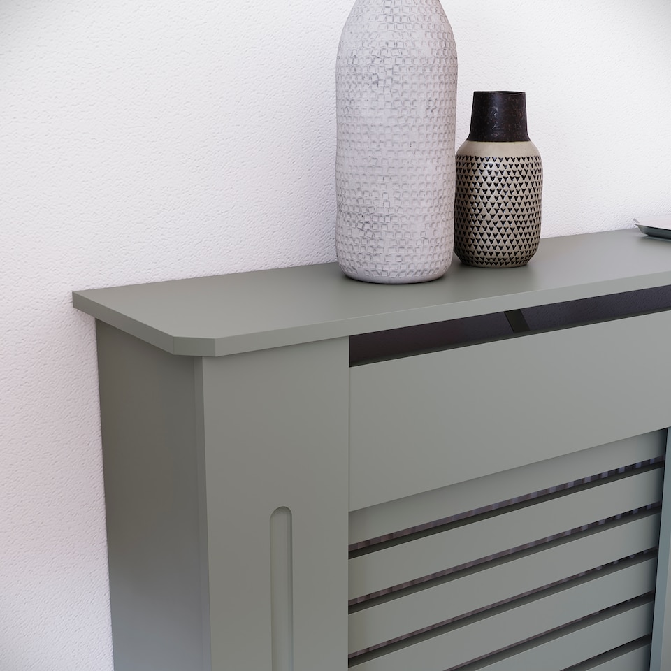 image 1 of Vida Designs Milton Radiator Cover Painted MDF Slatted Cabinet, Grey, 111cm