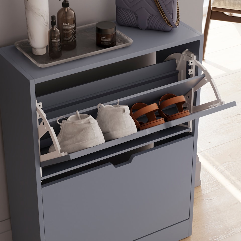 image 1 of Vida Designs 2 Drawer Shoe Cabinet Shoe Rack Storage Cupboard, Grey