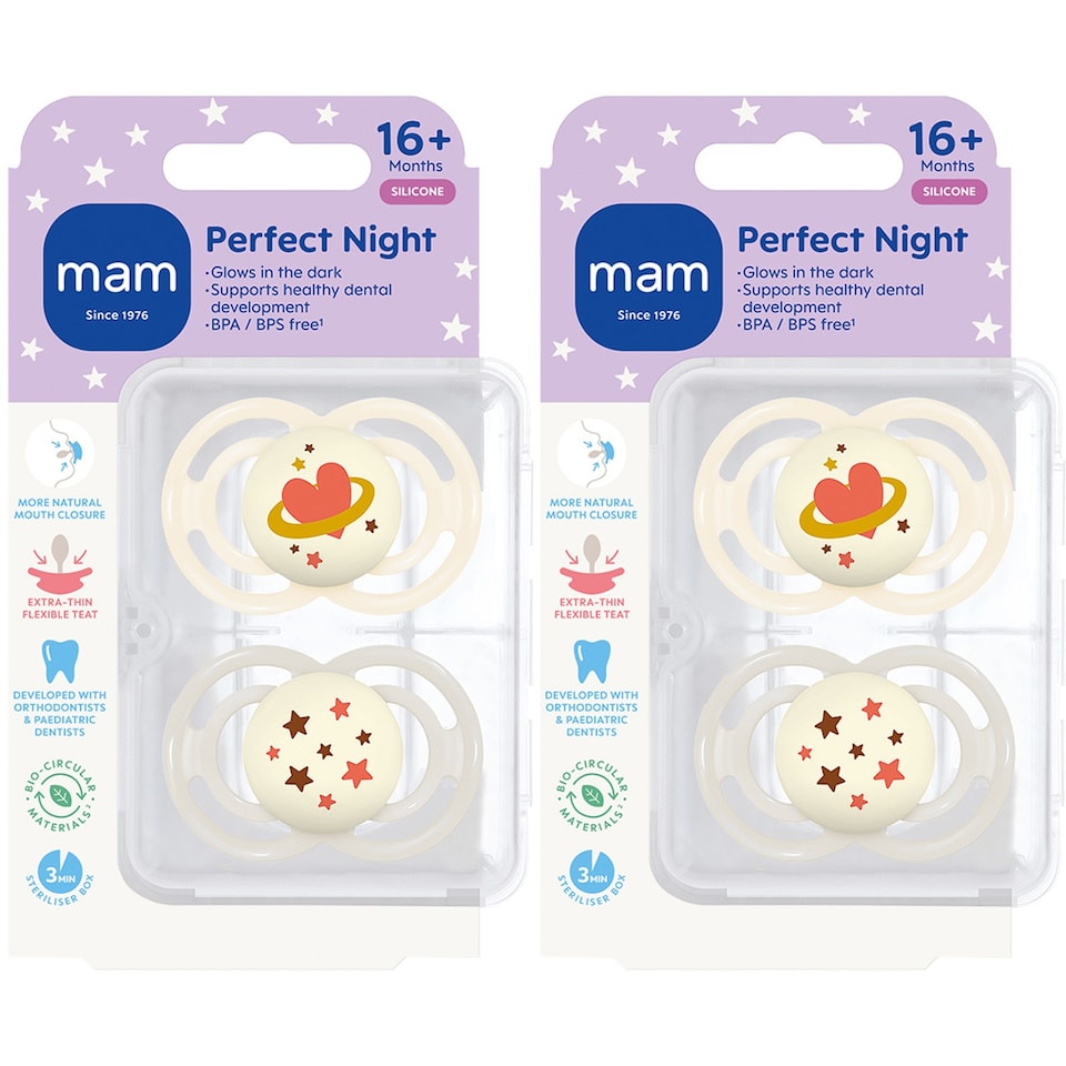 image 1 of MAM Perfect Night Baby Soother Dummies 16 Months Silicone Pack of 2 Unisex | Multi