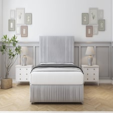Sloomy Kingsley Silver Naples Divan Bed With Mattress 2 Drawers Right Side With 26" Strutted Headboard & 12" Matching Footboard 2'6 Small Single | Silver | Silver | Small Single | 1