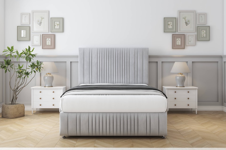 image 1 of Sloomy Kingsley Silver Naples Divan Bed With Mattress 2 Drawers Right Side With 26" Strutted Headboard & 12" Matching Footboard 2'6 Small Single | Silver | Silver | Small Single | 1