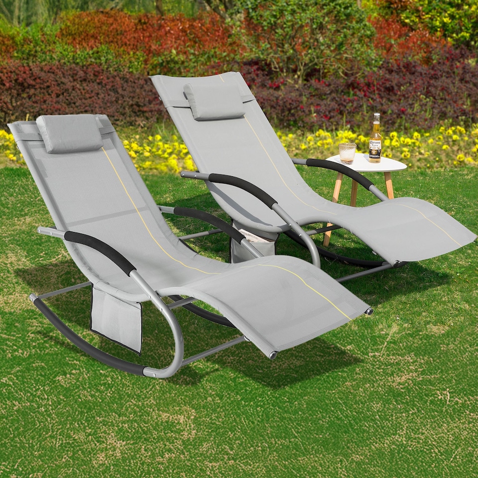 image 1 of SoBuy OGS28-HGx2,Set of 2 Outdoor Garden Rocking Sun Lounger Recliner