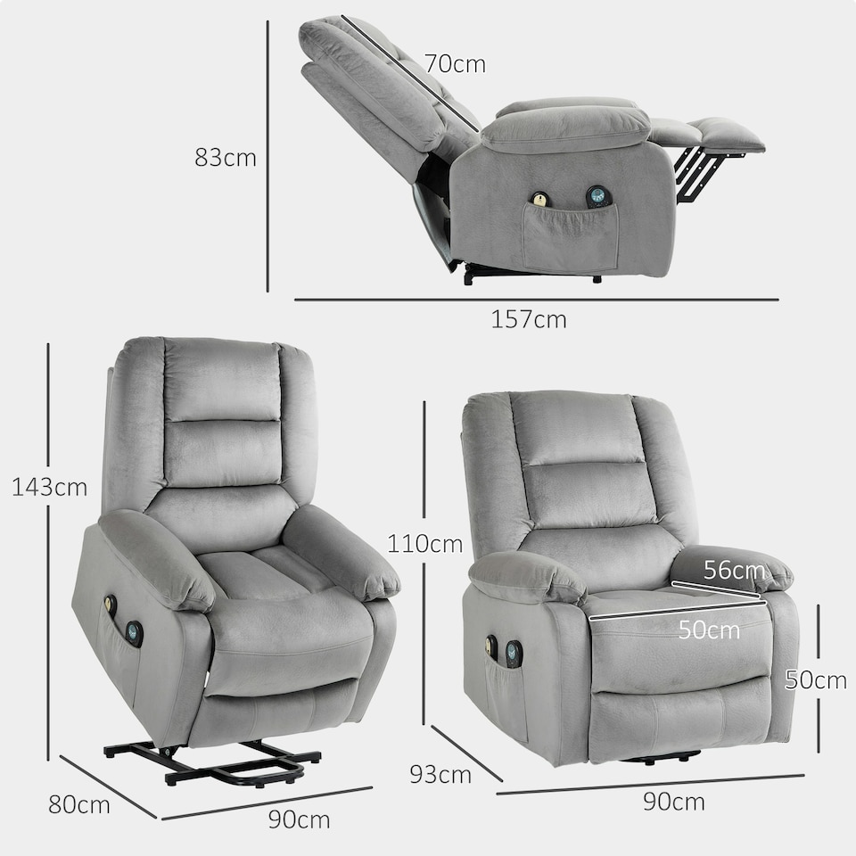 image 1 of HOMCOM Riser and Recliner Chair Lift Chair with Vibration Massage, Heat, Grey Grey