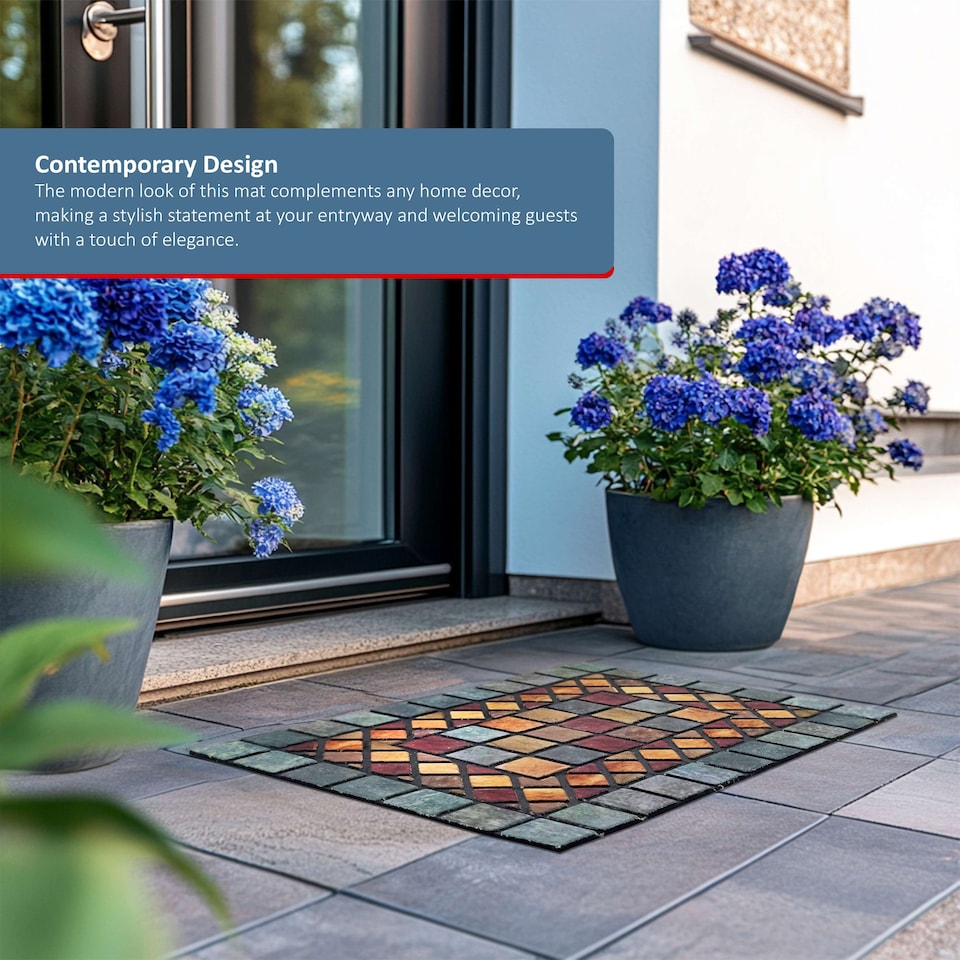 image 1 of Nicoman Rubber Elegant Blue Tile Doormat - 90x60cm