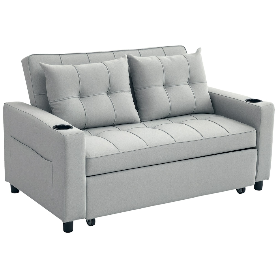image 1 of HOMCOM 2 Seater Pull Out Sofa Bed with Pockets for Living Room Light Grey | Multi | Two Seater
