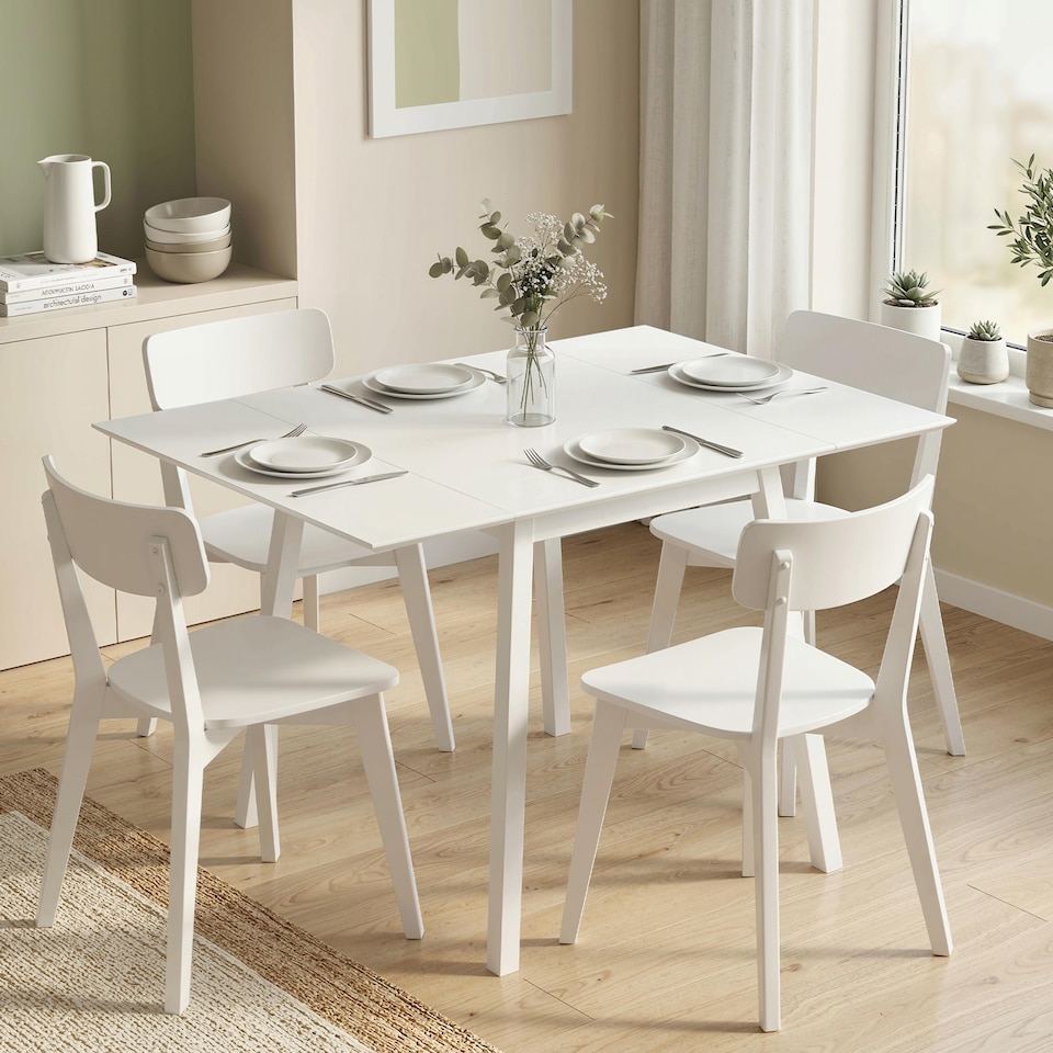image 1 of Extendable Kitchen Table for 2-4, Folding Drop Leaf Dining Table, White