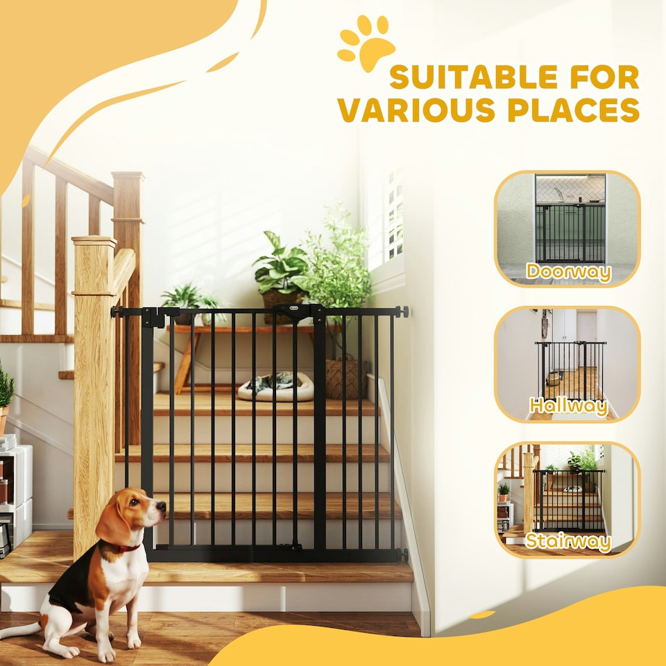 image 1 of PawHut Adjustable Safety Gate w/ 1 Extensions and Four Adjustable Screws, Black