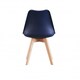 image 5 of Single Scandinavian Dining Chair with Leather Cushions Solid Wood Legs Blue
