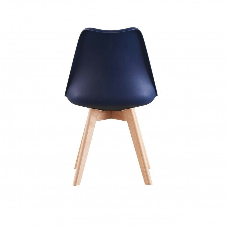 image 1 of Single Scandinavian Dining Chair with Leather Cushions Solid Wood Legs Blue