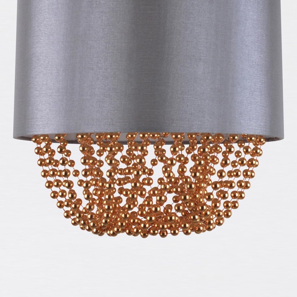 image 1 of Set of 2 Grey Faux Silk & Copper Jewelled Ceiling Light Shades | Grey | Copper | Medium | 2