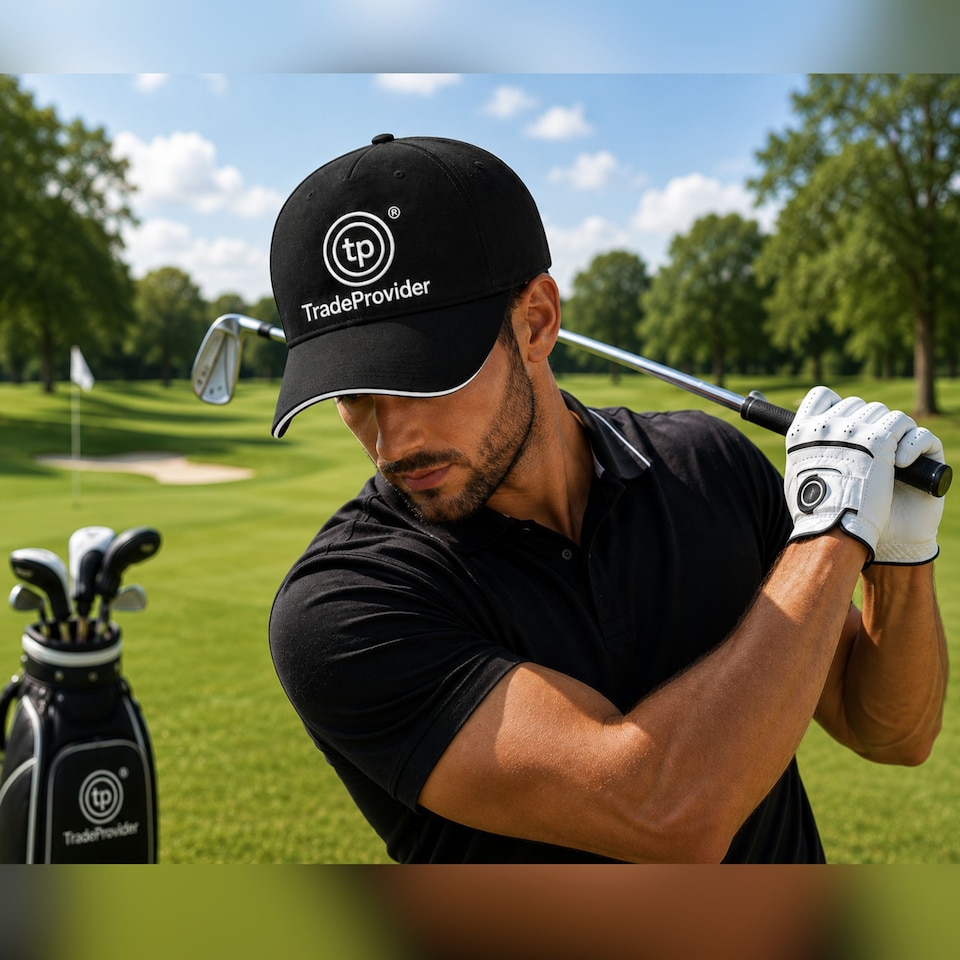 image 1 of TradeProvider Premium Adjustable Baseball Cap, Curved Peak with Contrast Pipping for Men & Women (Black)