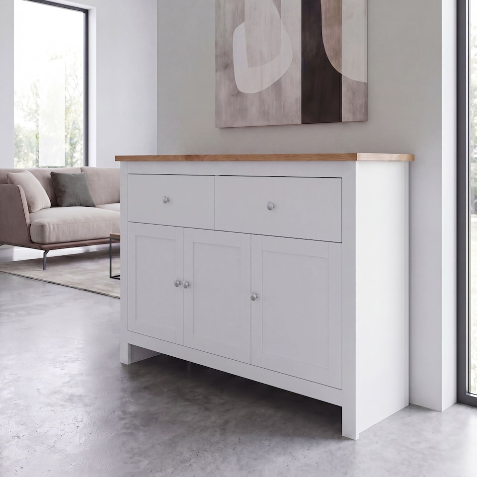 image 1 of Vida Designs Arlington 2 Drawer 3 Door Sideboard Shaker Buffet Cabinet Storage, White & Oak | White | White & Oak | 1