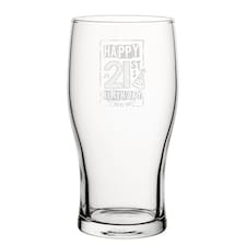 Personalised Happy 21st Birthday Bordered Engraved Tulip Pint Glass